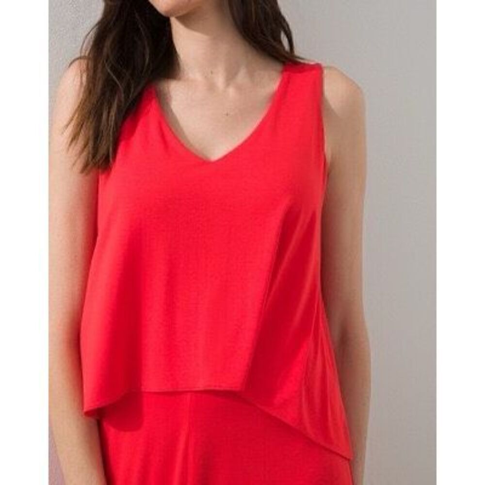 Chicos Women’s Size 3 Popover Solid Maxi Dress Red Sleeveless V Neck Slit - Picture 4 of 12